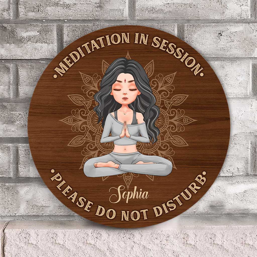 Meditation In Session - Personalized Yoga Round Wood Sign