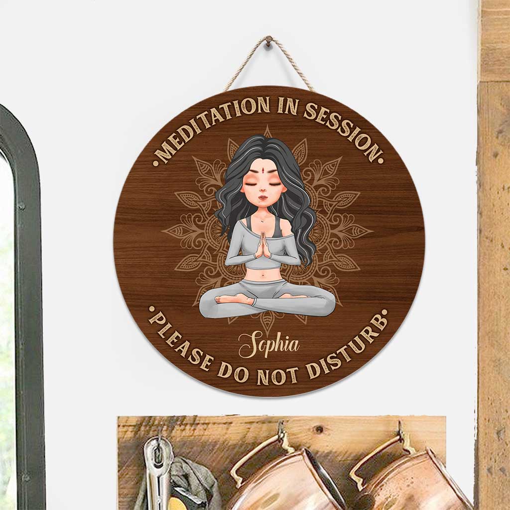 Meditation In Session - Personalized Yoga Round Wood Sign