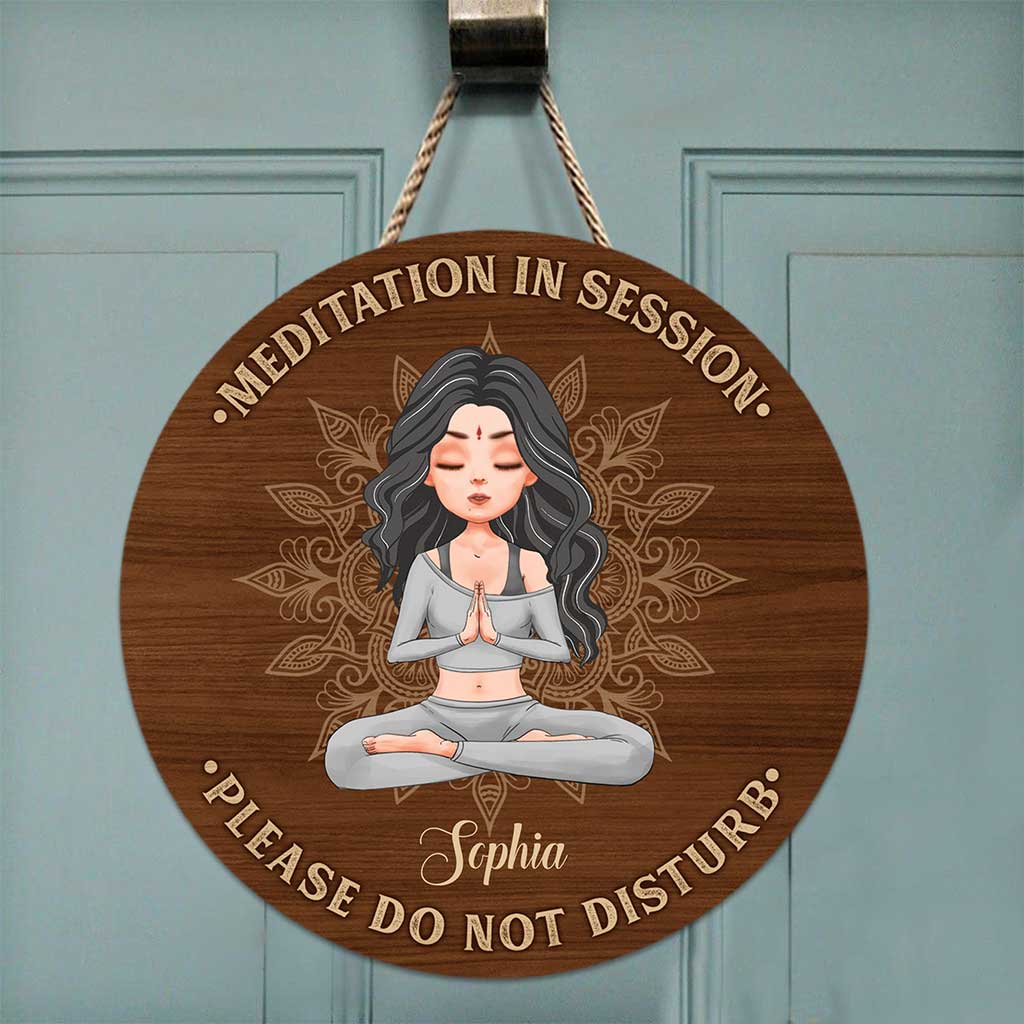 Meditation In Session - Personalized Yoga Round Wood Sign