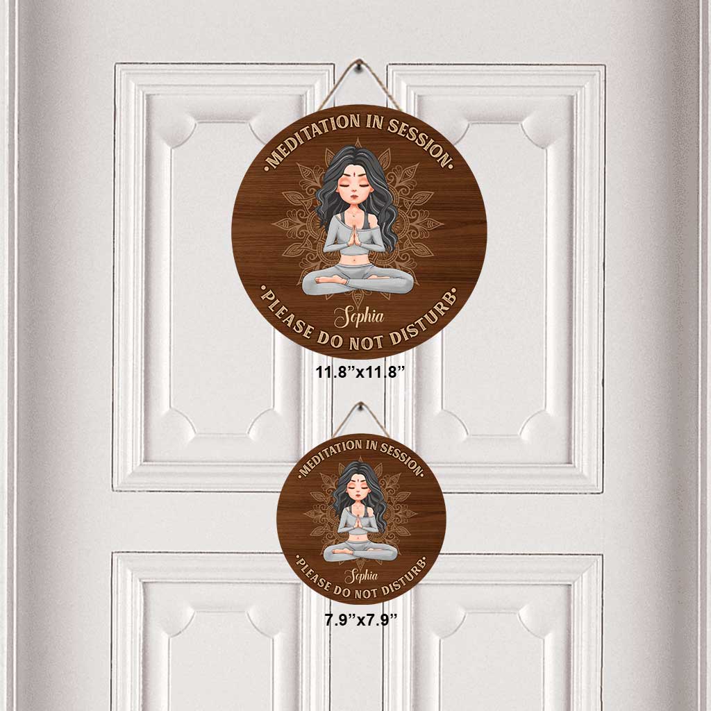 Meditation In Session - Personalized Yoga Round Wood Sign