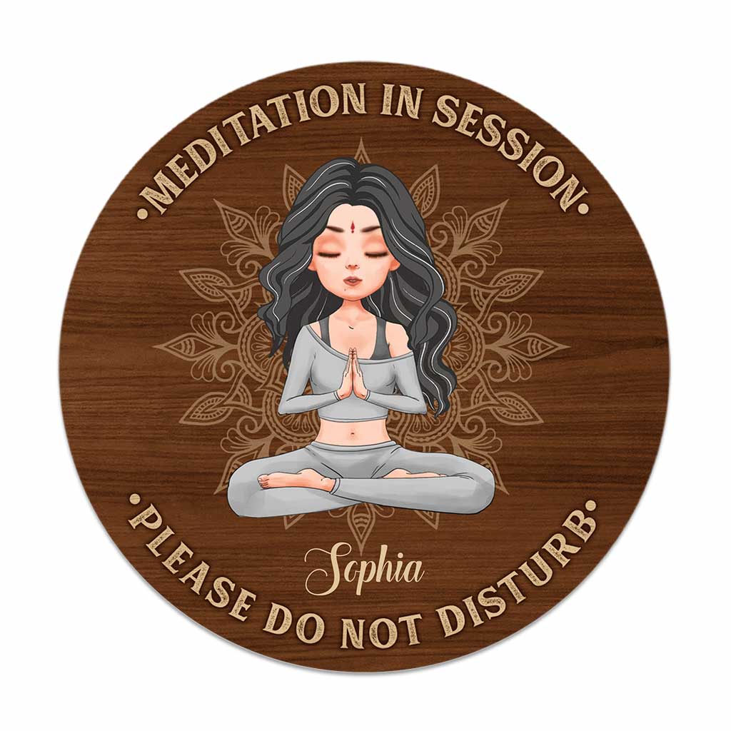 Meditation In Session - Personalized Yoga Round Wood Sign