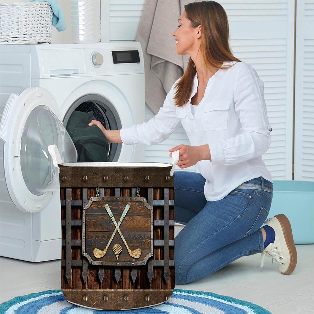 Golf Metal Pattern Print Laundry Basket