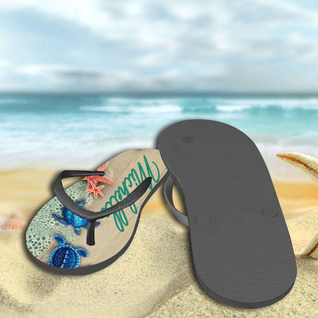 To The Ocean - Personalized Turtle Flip Flops