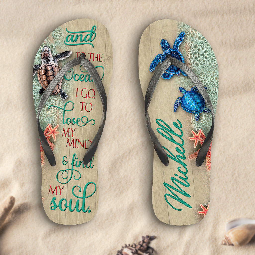 To The Ocean - Personalized Turtle Flip Flops
