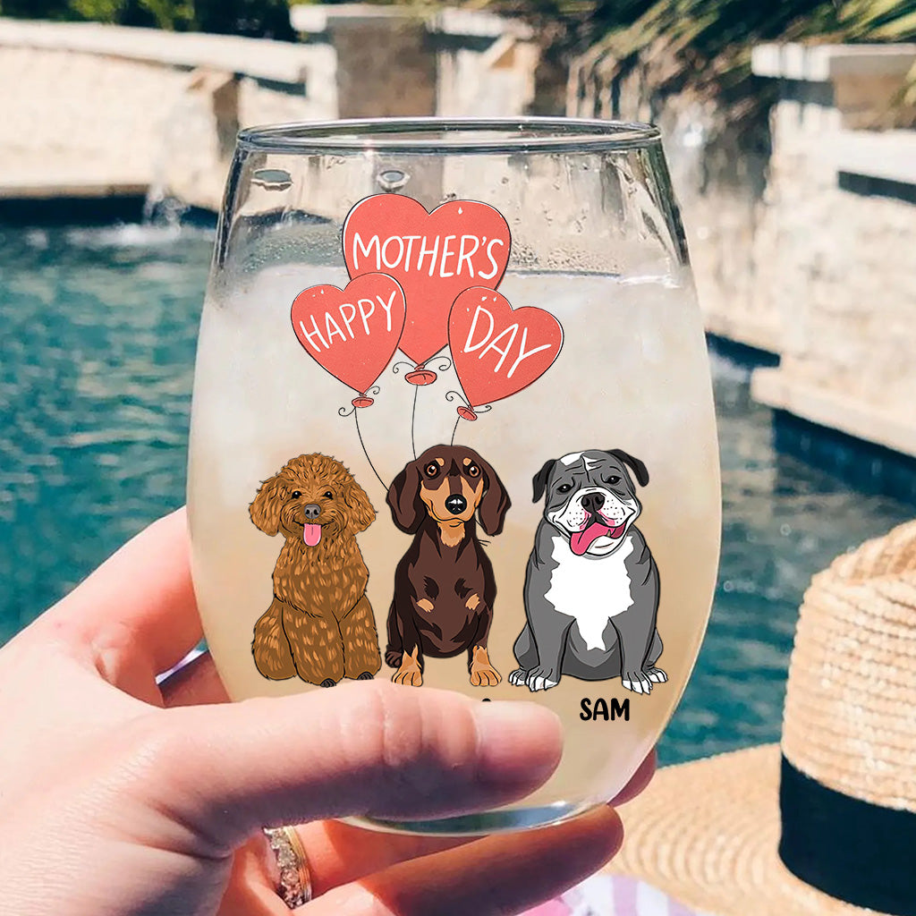 I Love You Mom - Personalized Mother's Day Dog All Over Wine Glass