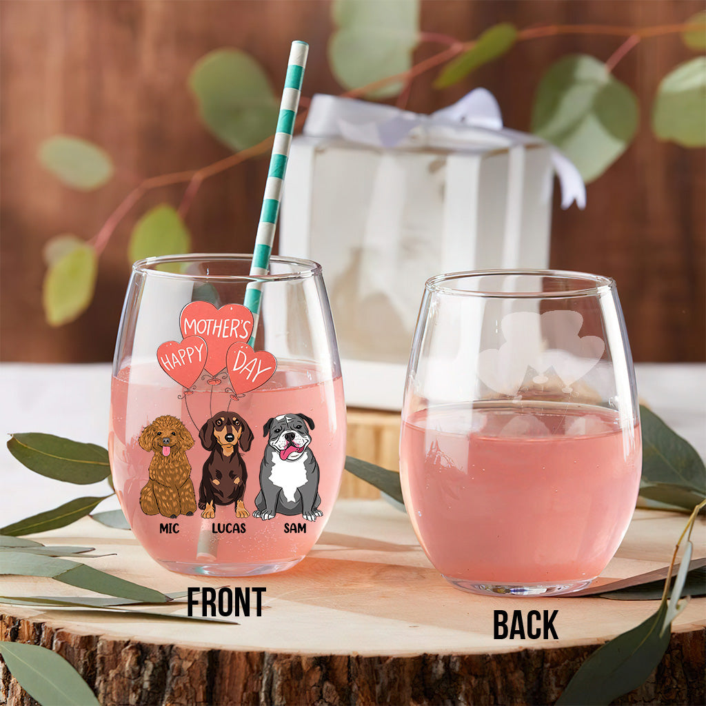 I Love You Mom - Personalized Mother's Day Dog All Over Wine Glass