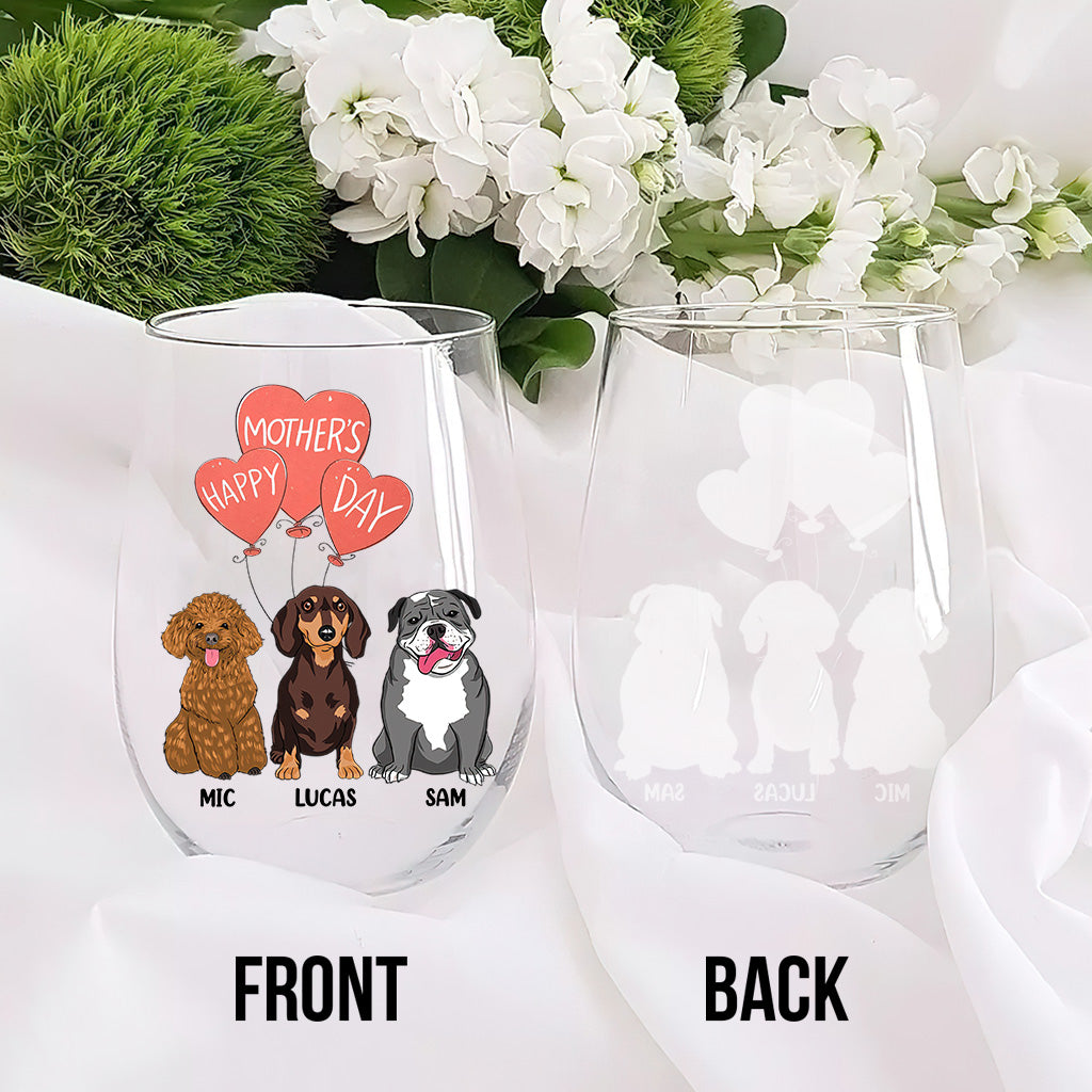 I Love You Mom - Personalized Mother's Day Dog All Over Wine Glass