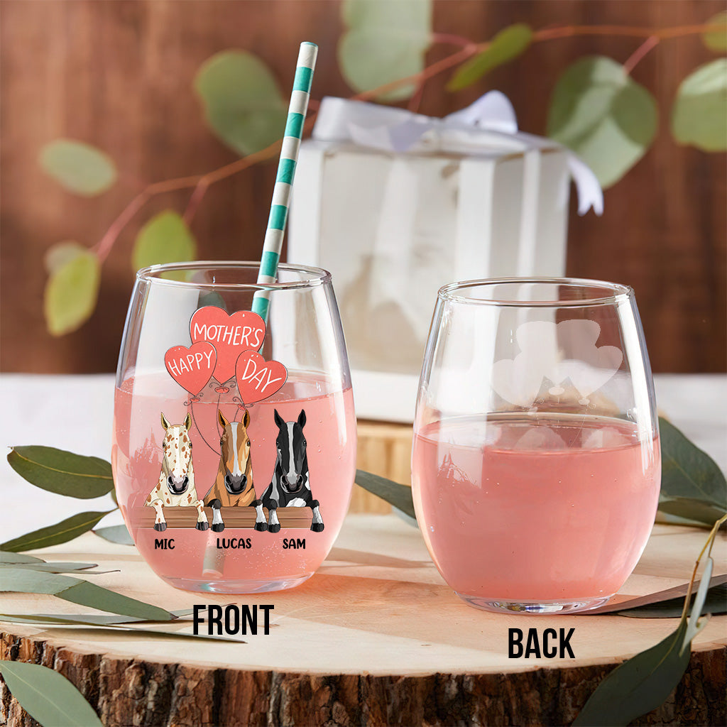 I Love You Mom - Personalized Mother's Day Horse All Over Wine Glass