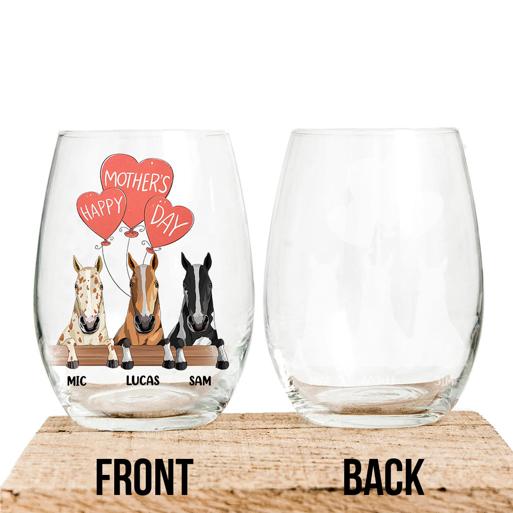 I Love You Mom - Personalized Mother's Day Horse All Over Wine Glass