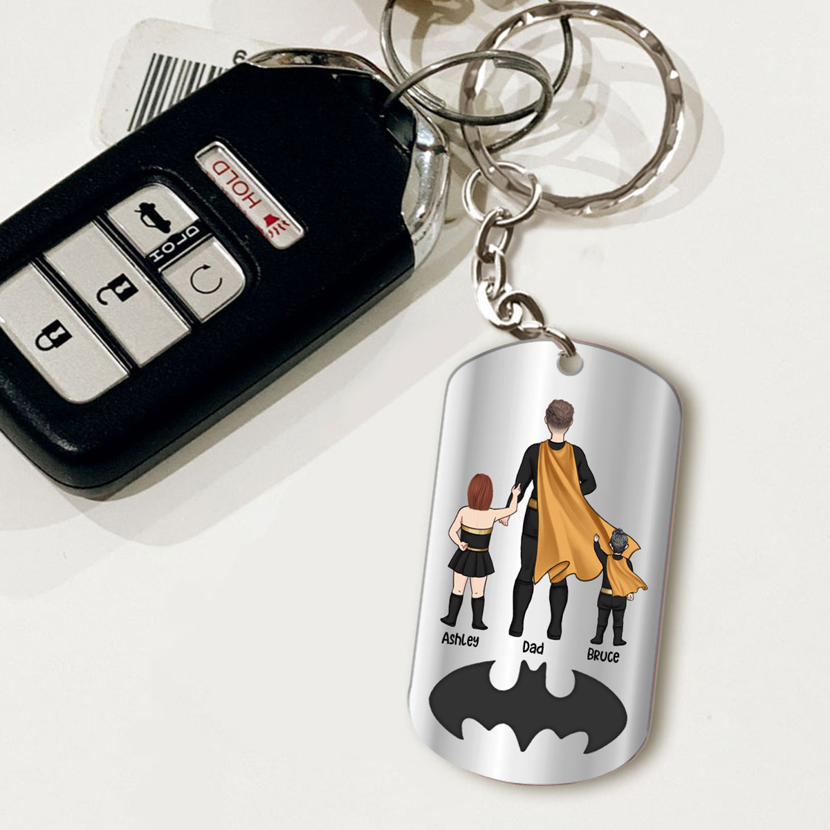Disover Dad To Us You Are Superhero - Personalized Father Stainless Steel Keychain