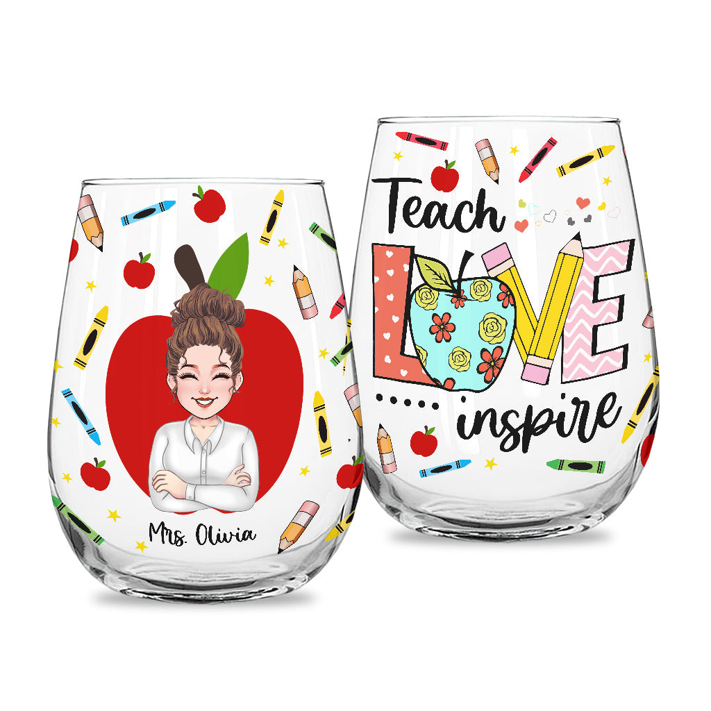 Teach Love Inspire - Personalized Teacher All Over Wine Glass