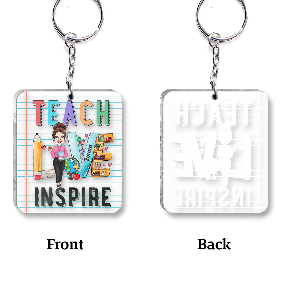 Teach Love Inspire - Personalized Teacher Transparent Keychain