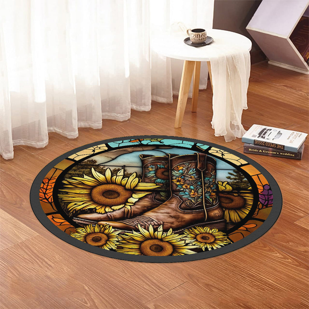 Vintage Country Boots Horses Lovers Horse Round Rug