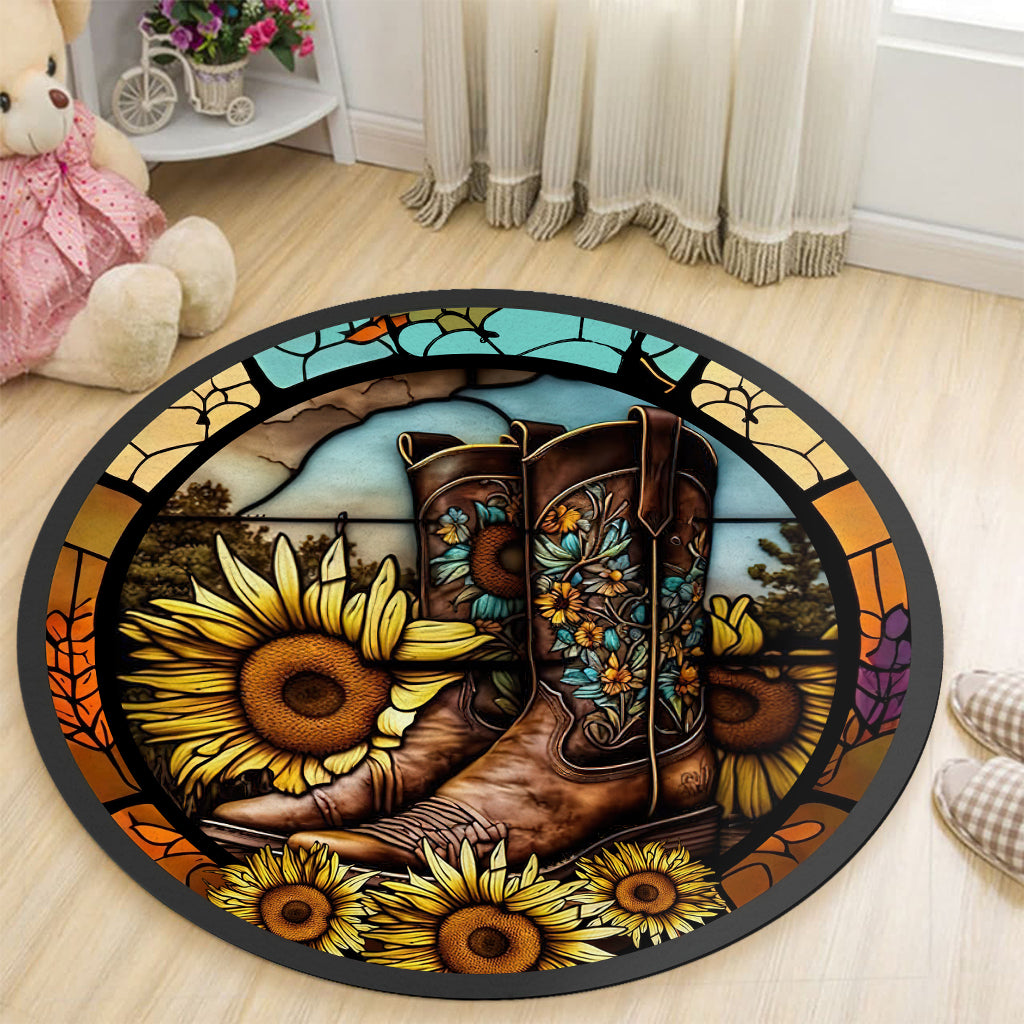 Vintage Country Boots Horses Lovers Horse Round Rug
