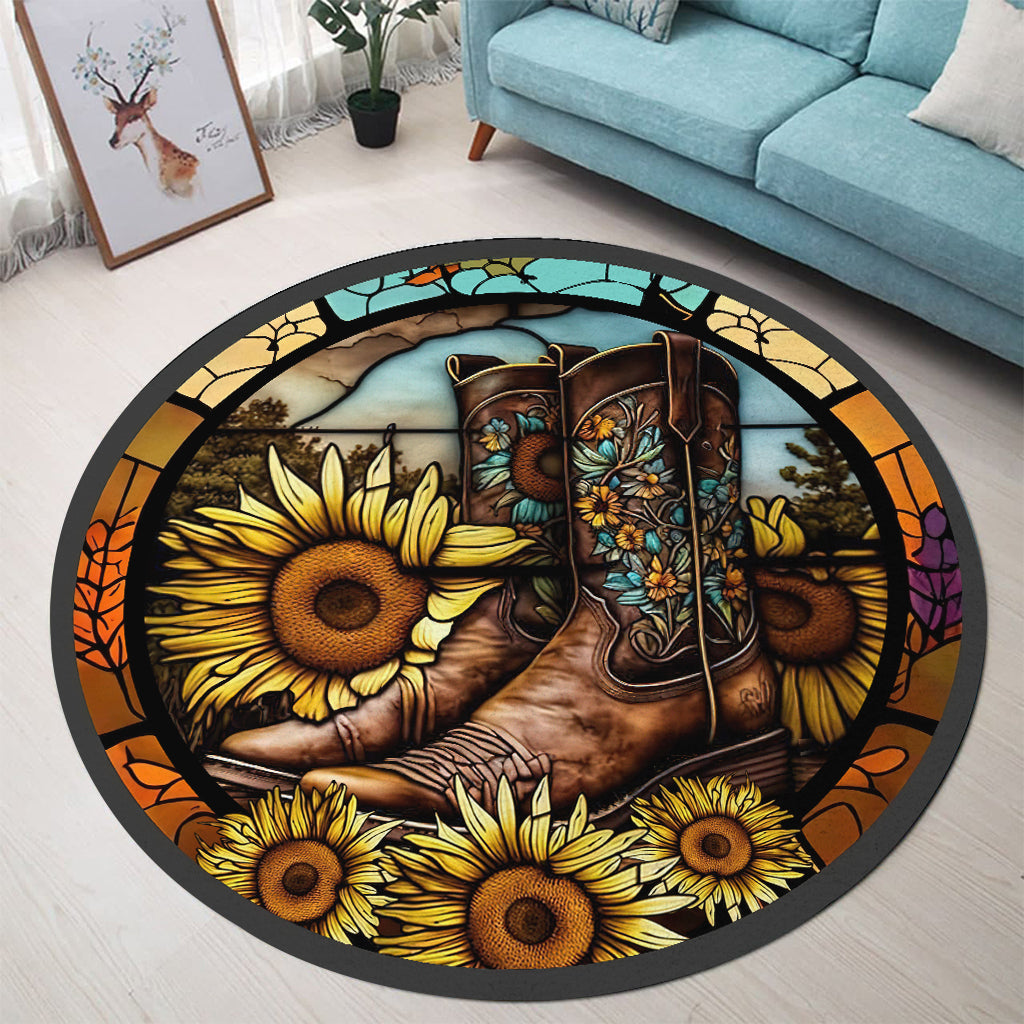 Vintage Country Boots Horses Lovers Horse Round Rug
