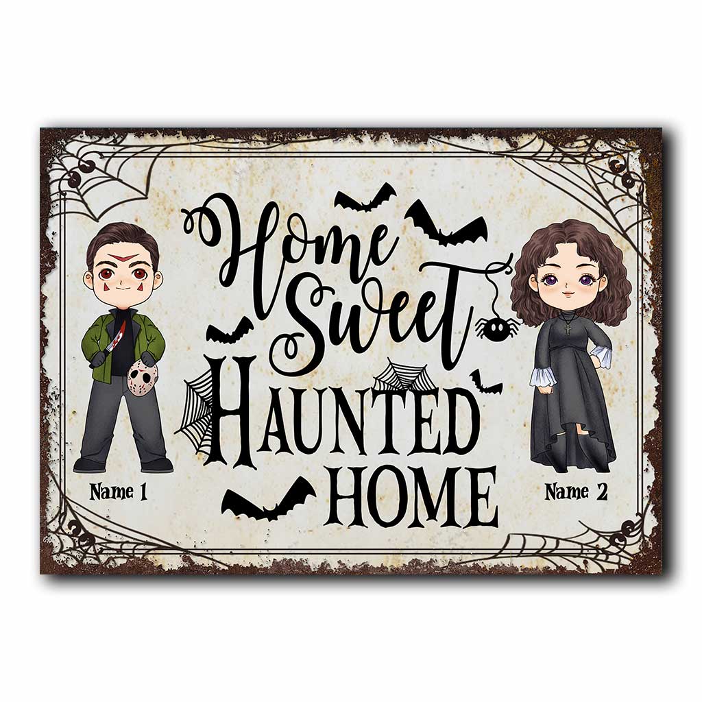 Home Sweet Haunted Home - Personalized Halloween Couple Rectangle Metal Sign