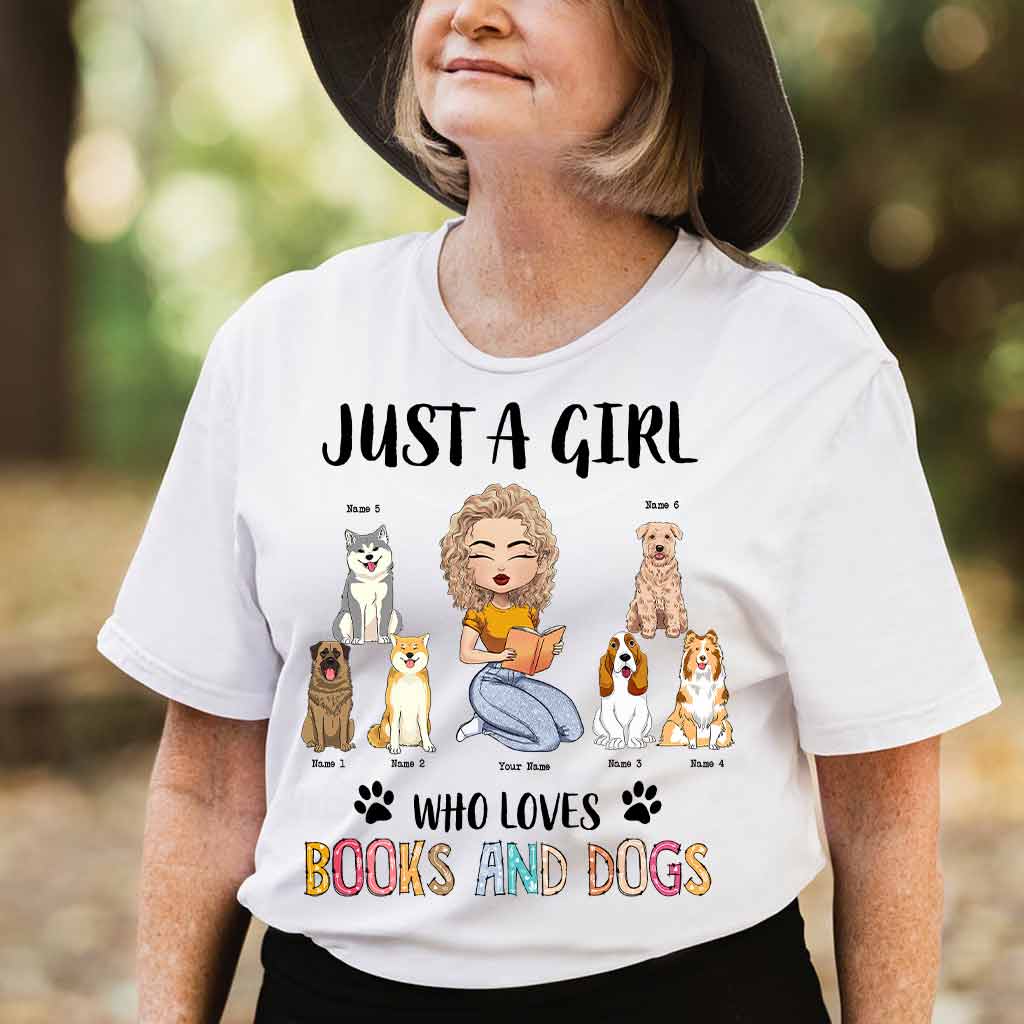 Just A Girl Who Loves Books And Dogs Custom Personalized Bookish Girl T-Shirt