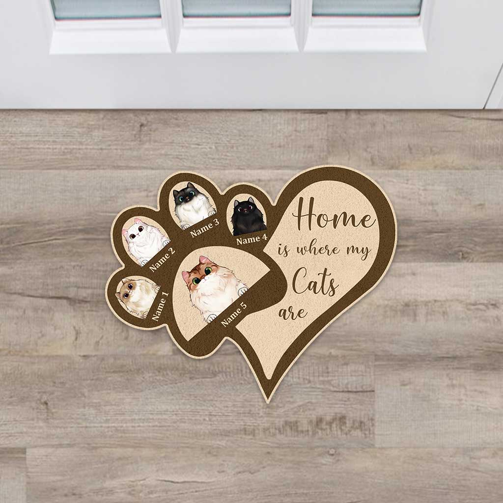 Home Is Where My Cats Are - Personalized Shaped Doormat