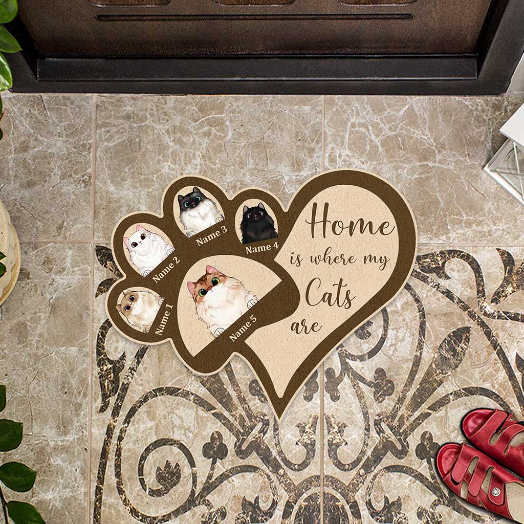 Home Is Where My Cats Are - Personalized Shaped Doormat