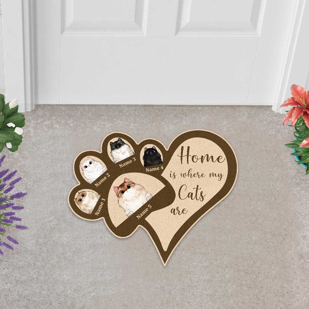 Home Is Where My Cats Are - Personalized Shaped Doormat