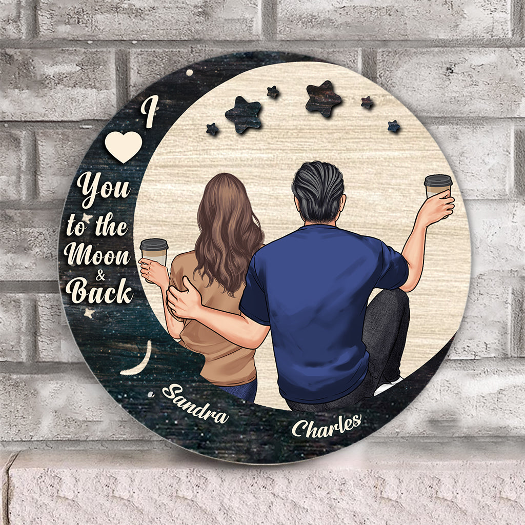 I Love You - Personalized Couple Round Wood Sign