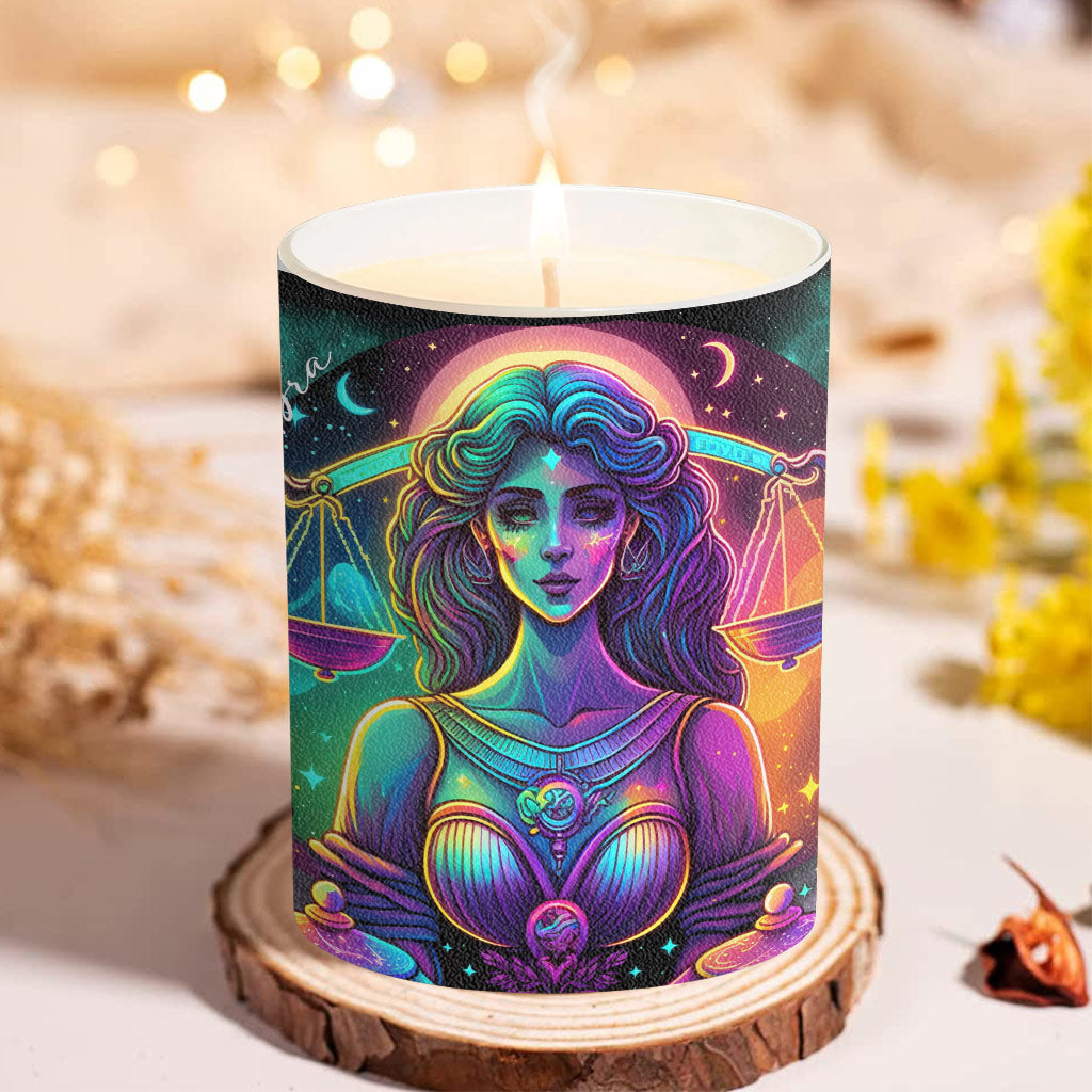 Rainbow Star Sign Galaxy - Personalized Horoscope Candle With Wooden Lid