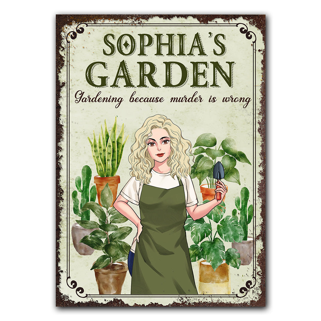 Gardening Because Murder Is Wrong - Personalized Gardening Rectangle Metal Sign