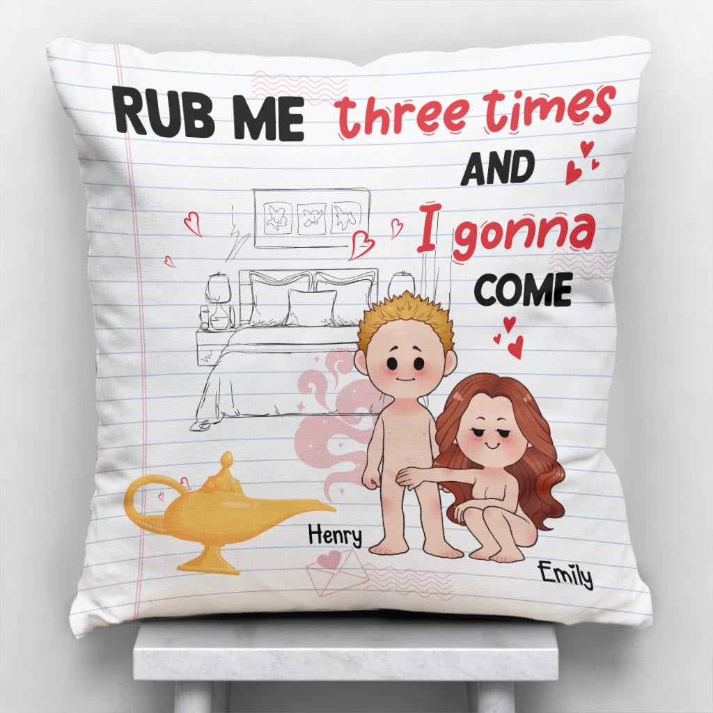 Rub Me Three Times - Personalized Couple Throw Pillow