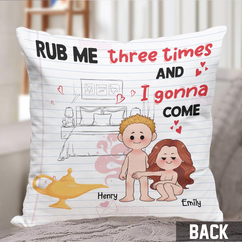 Rub Me Three Times - Personalized Couple Throw Pillow