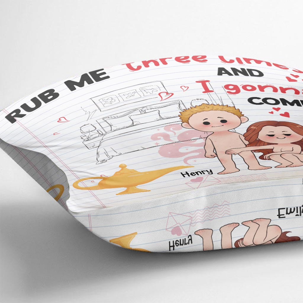 Rub Me Three Times - Personalized Couple Throw Pillow