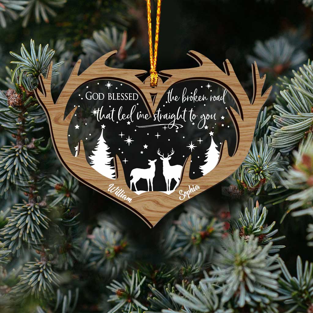 God Blessed The Broken Road - Personalized Christmas Hunting Layers Mix Ornament