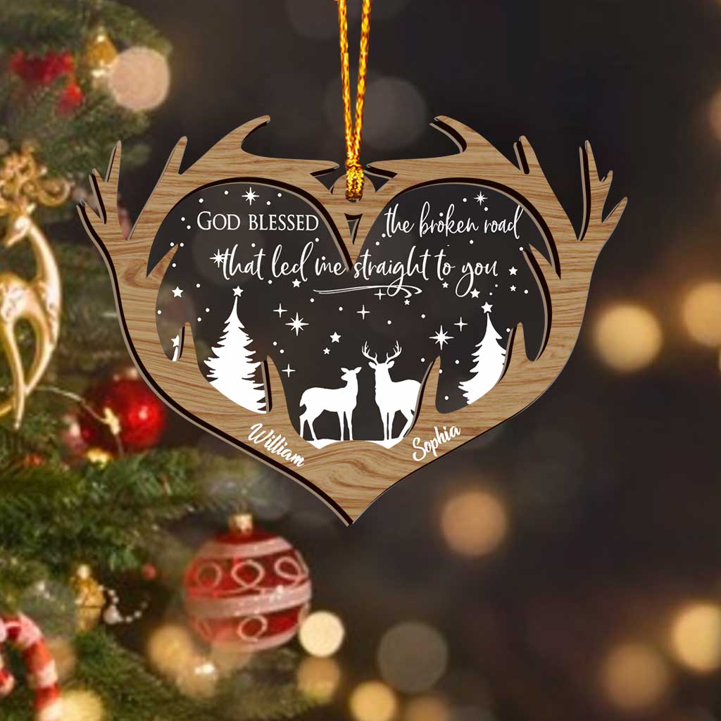 God Blessed The Broken Road - Personalized Christmas Hunting Layers Mix Ornament