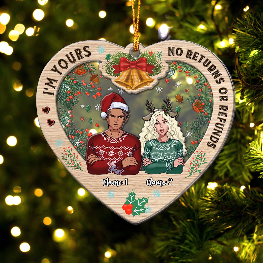 I'm Yours No Returns Or Refunds - Personalized Christmas Couple Layers Mix Ornament