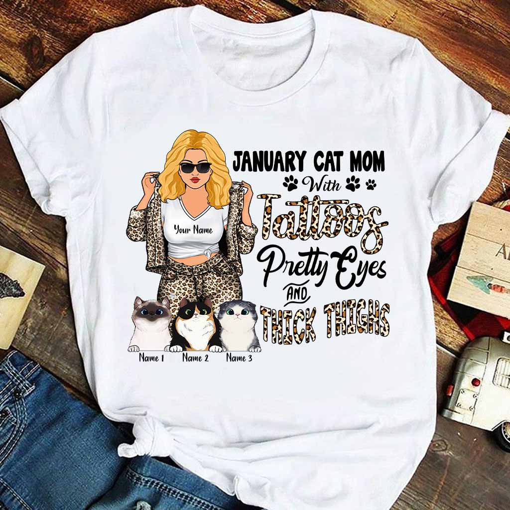 Cat Mom With Tattoos Pretty Eyes And Thick Thighs - Personalized Mother's Day Cat T-shirt and Hoodie