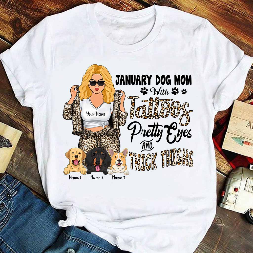 Dog Mom With Tattoos Pretty Eyes And Thick Thighs - Personalized Mother's Day Dog T-shirt and Hoodie