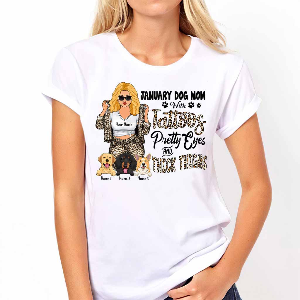 Dog Mom With Tattoos Pretty Eyes And Thick Thighs - Personalized Mother's Day Dog T-shirt and Hoodie