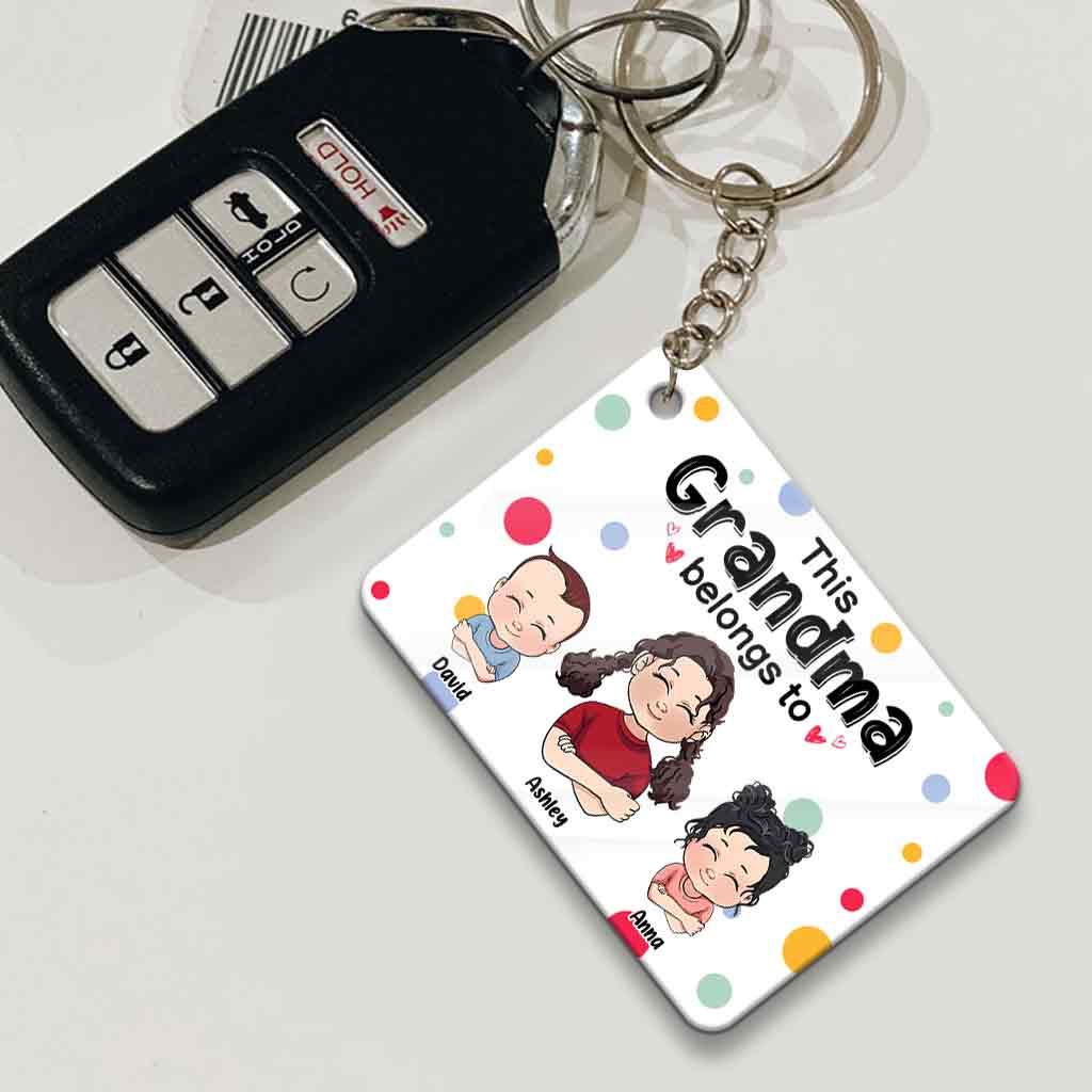 This Grandma / Grandpa / Mom / Dad Belongs To - Personalized Mother's day Grandma Keychain (Printed On Both Sides)