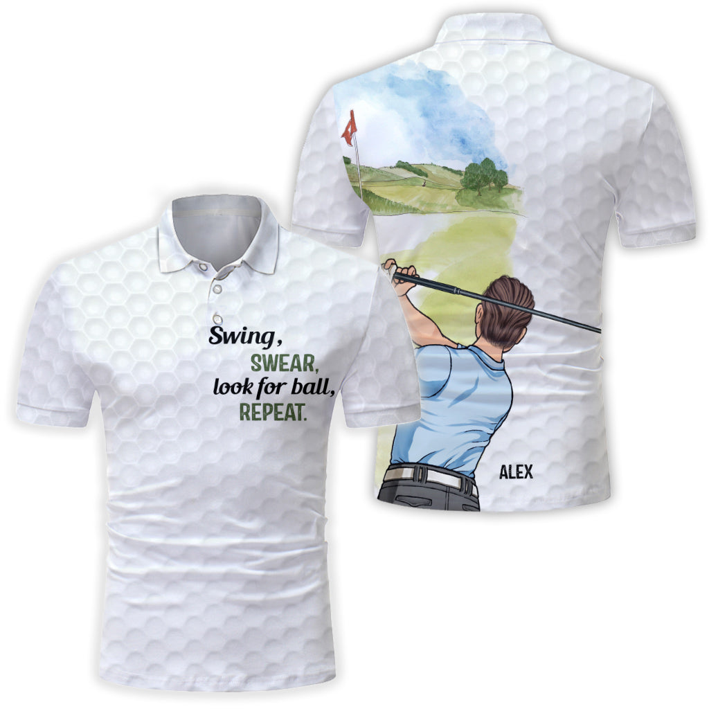 Swing Swear Look For Ball Repeat - Personalized Golf Polo Shirt