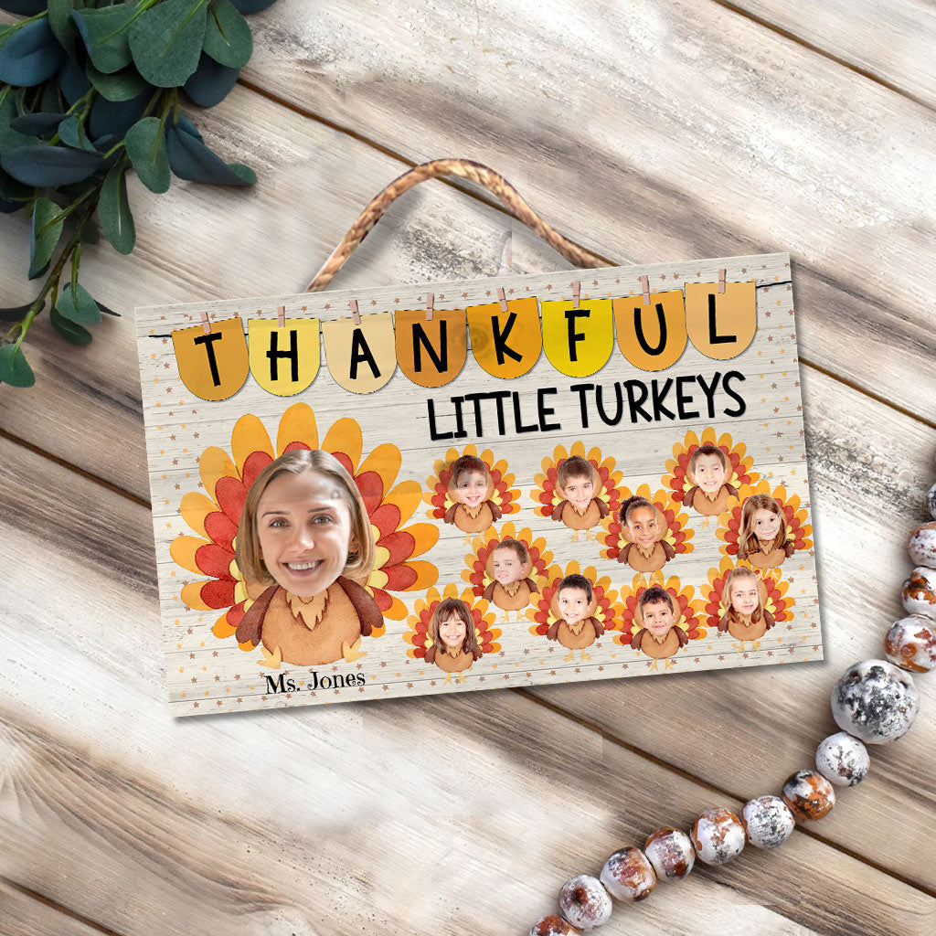 Thankful Little Turkeys - Personalized Teacher Rectangle Wood Sign