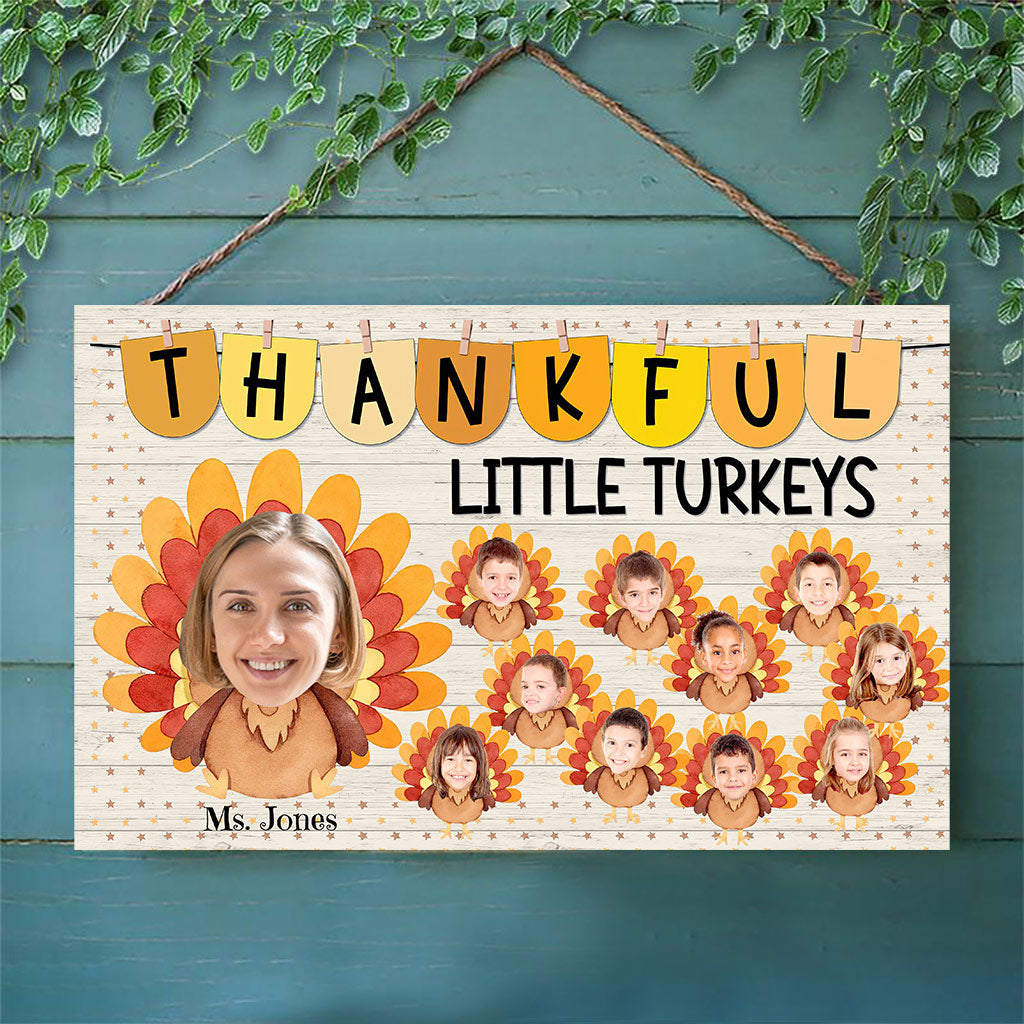 Thankful Little Turkeys - Personalized Teacher Rectangle Wood Sign