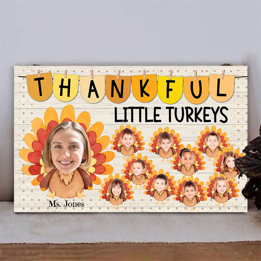 Thankful Little Turkeys - Personalized Teacher Rectangle Wood Sign