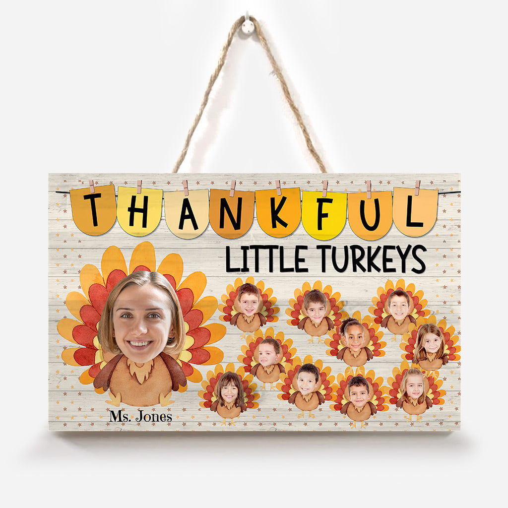 Thankful Little Turkeys - Personalized Teacher Rectangle Wood Sign