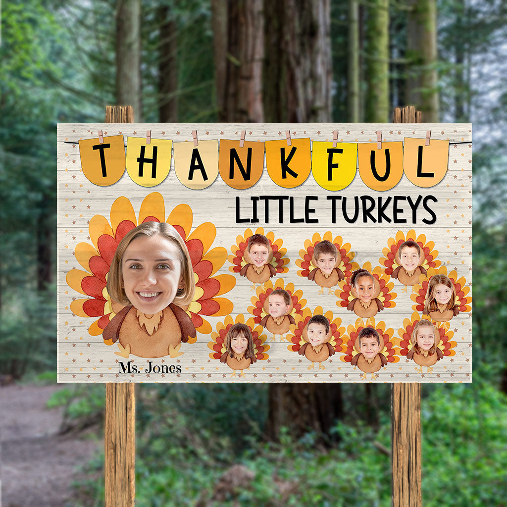 Thankful Little Turkeys - Personalized Teacher Rectangle Wood Sign