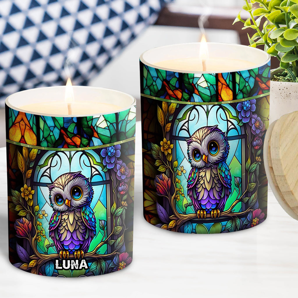 Discover Colorful Owl - Personalized Owls Lover Scented Candle With Wooden Lid