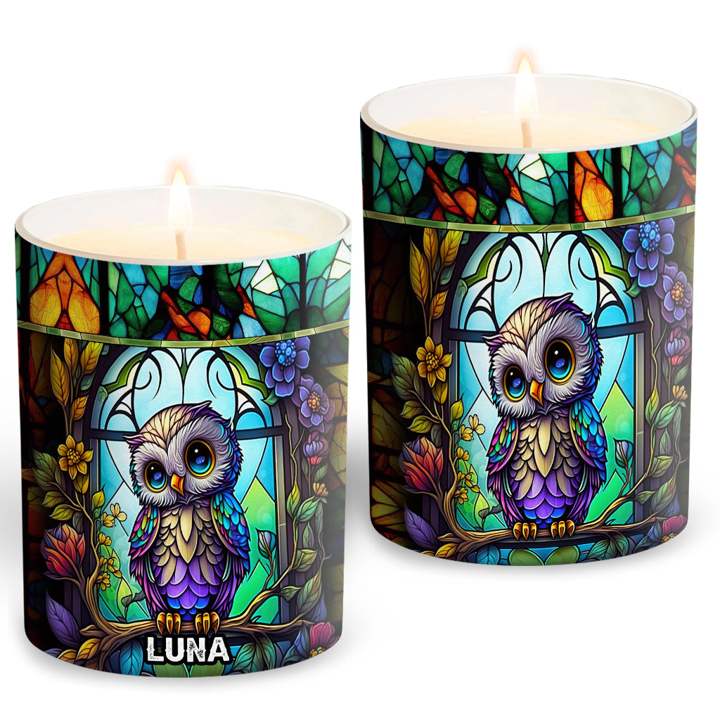 Colorful Owl - Personalized Owl Candle With Wooden Lid