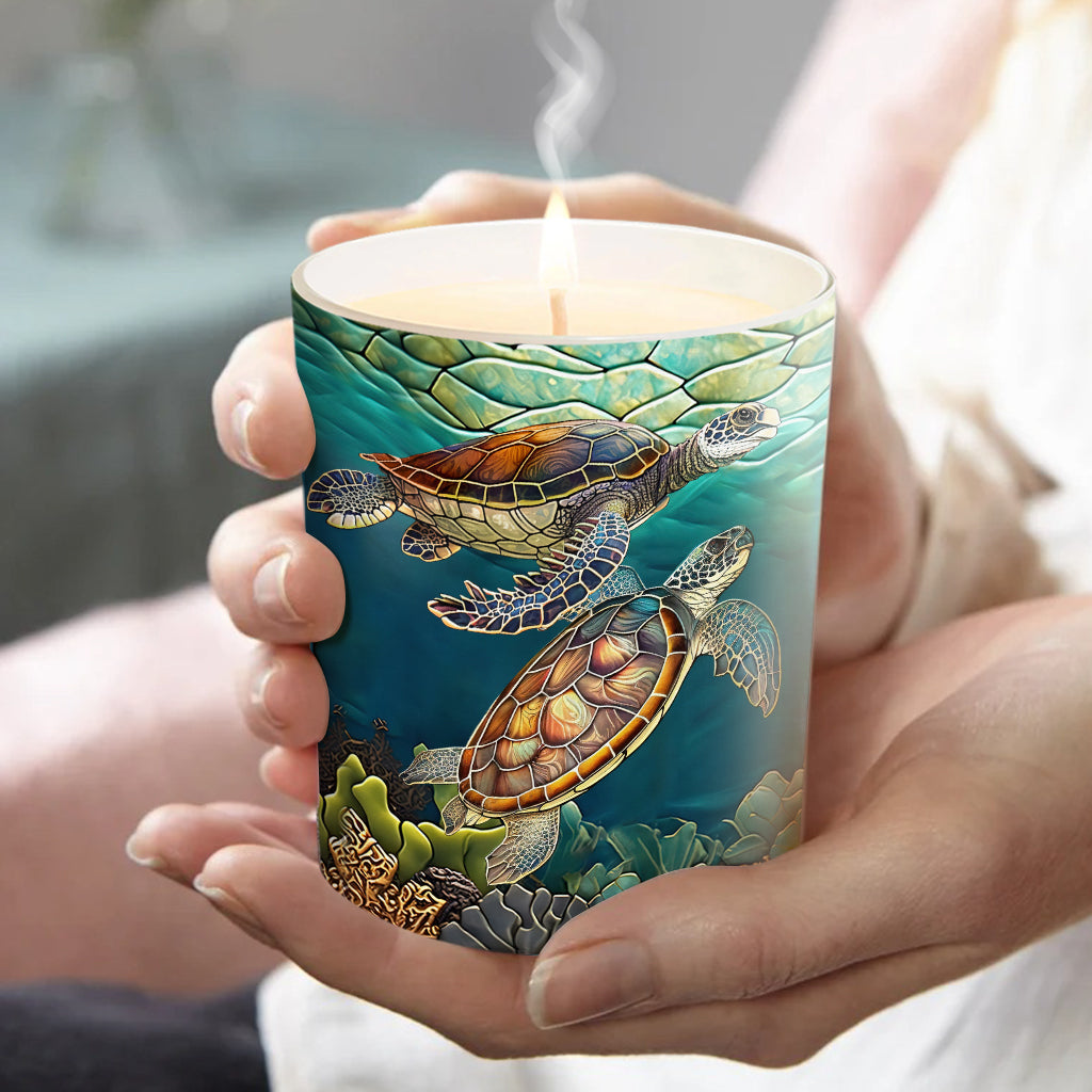 Colorful Turtle - Personalized Turtle Candle With Wooden Lid