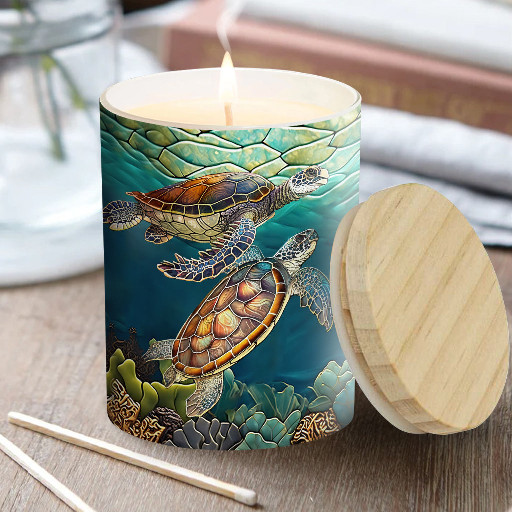 Colorful Turtle - Personalized Turtle Candle With Wooden Lid