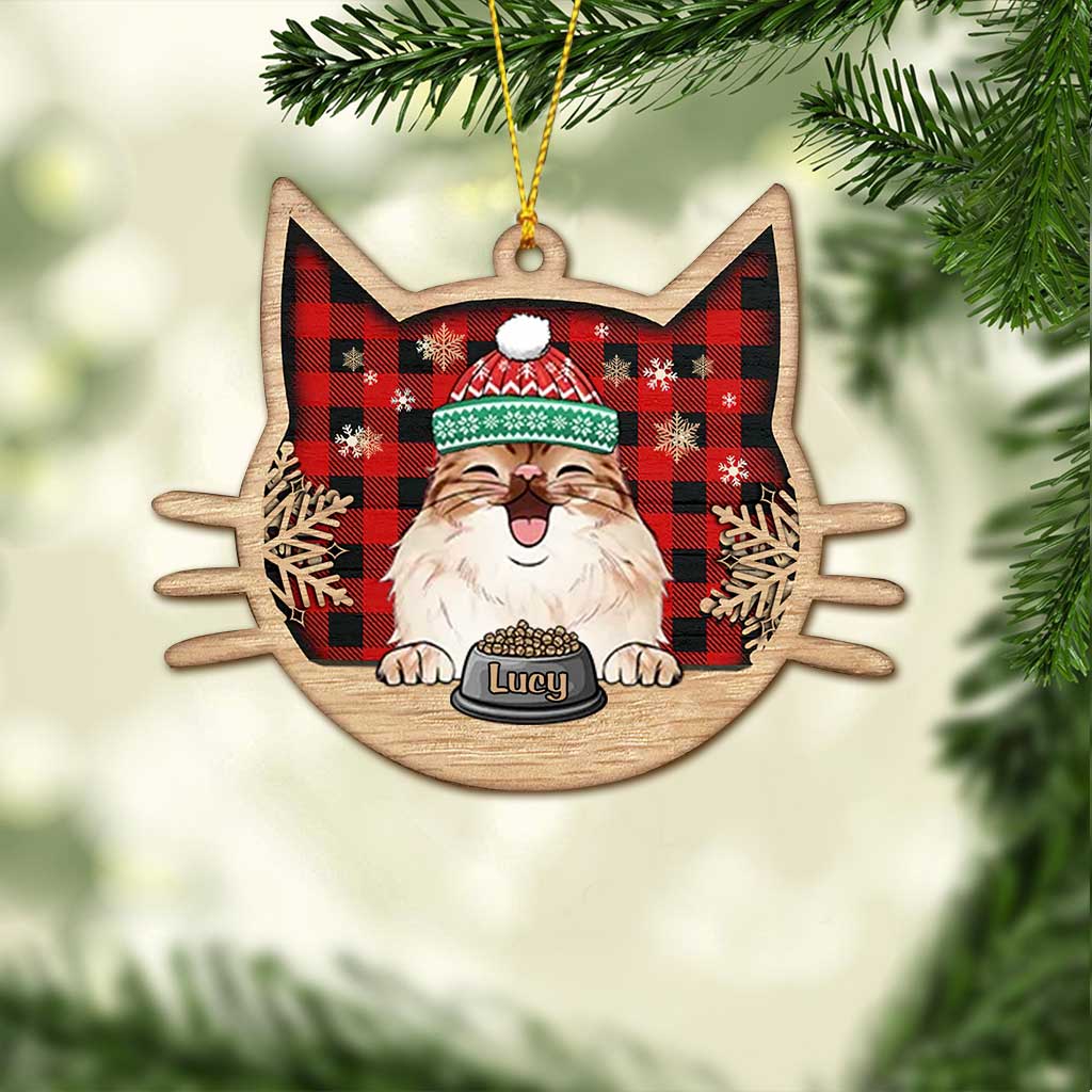Happy Cat - Personalized Christmas Cat Ornament (Printed On Both Sides)