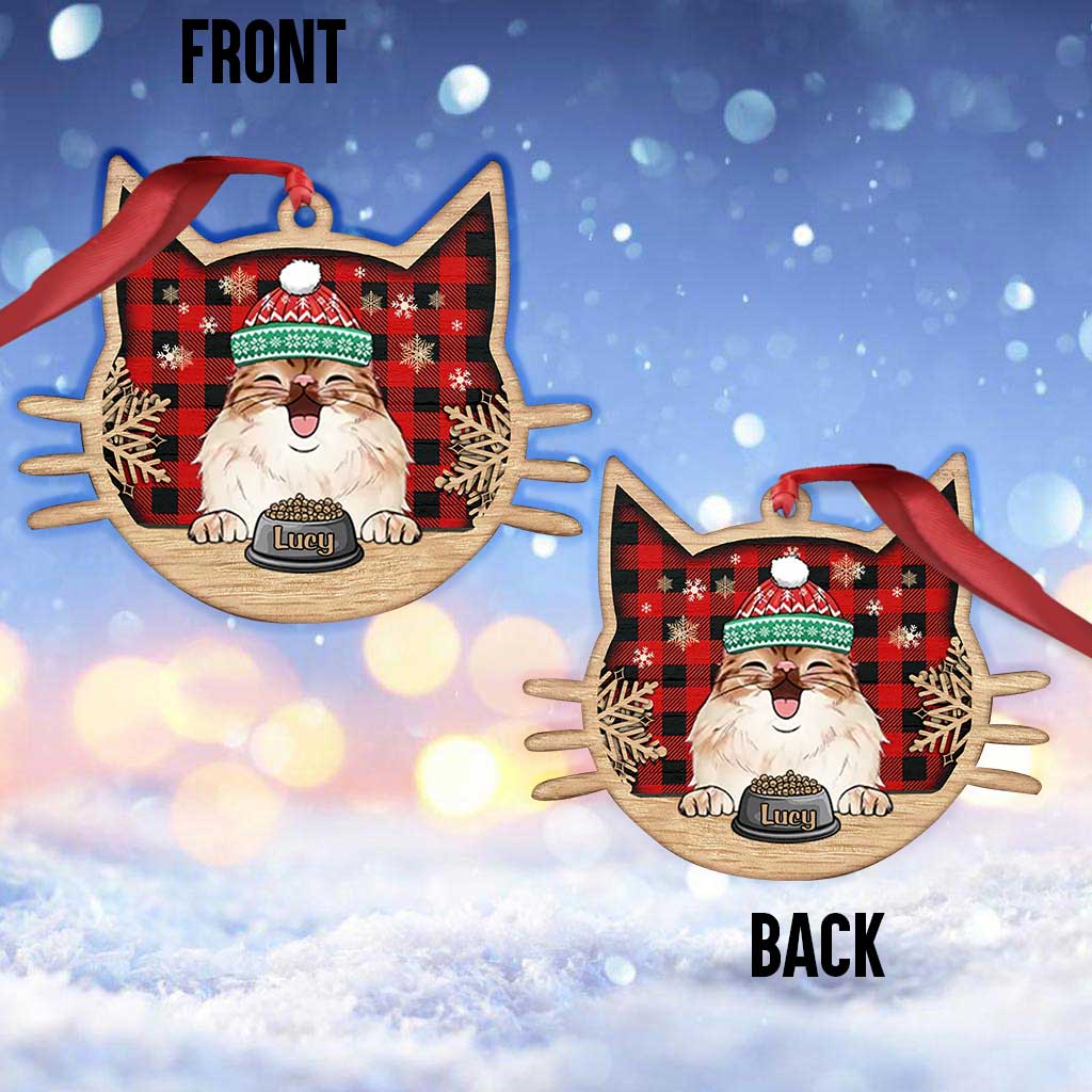 Happy Cat - Personalized Christmas Cat Ornament (Printed On Both Sides)