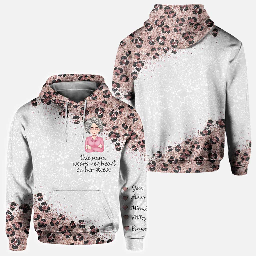 Discover This Nana Wears Her Heart On Her Sleeve - Personalized Mother's Day Grandma All Over 3D Hoodie